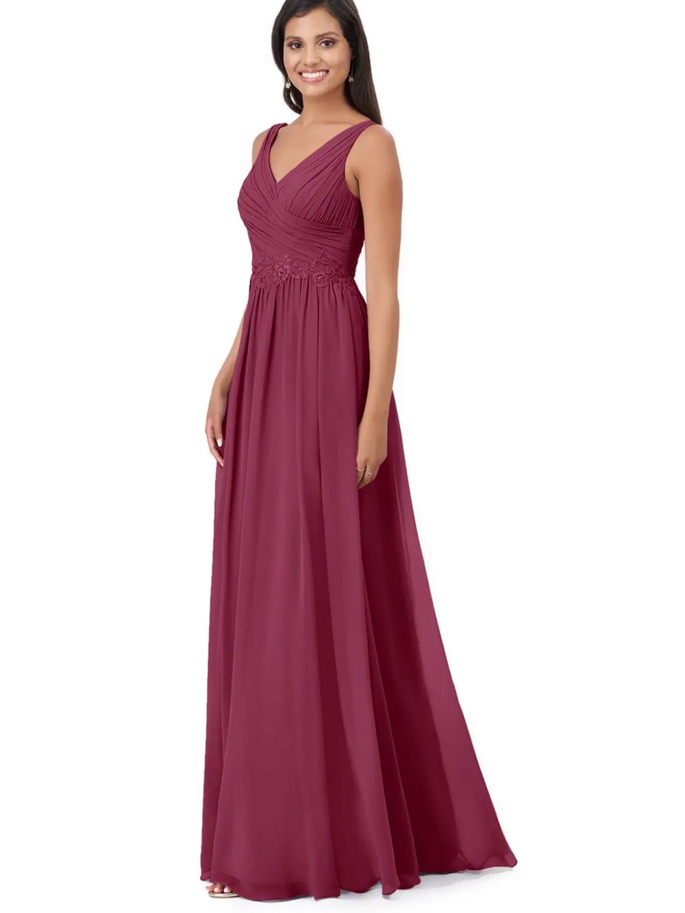 Azazie Robbie A-Line Lace Chiffon Floor-Length Dress